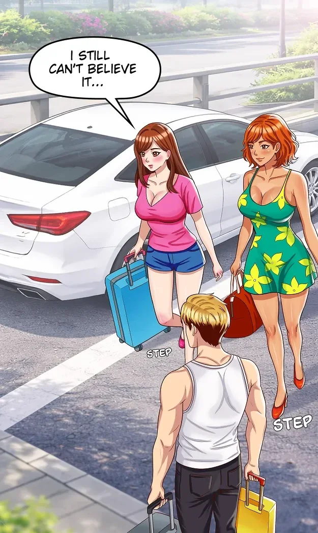 Lucas Claire and Victoria leaving the airport with luggage in Daughter or Mother