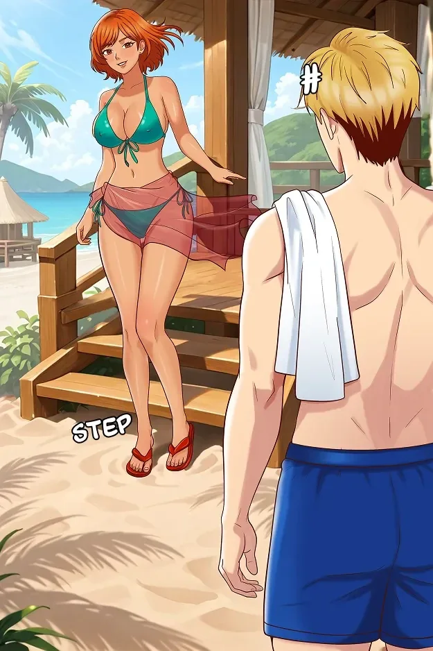 Claire and Victoria meeting Lucas by the pool