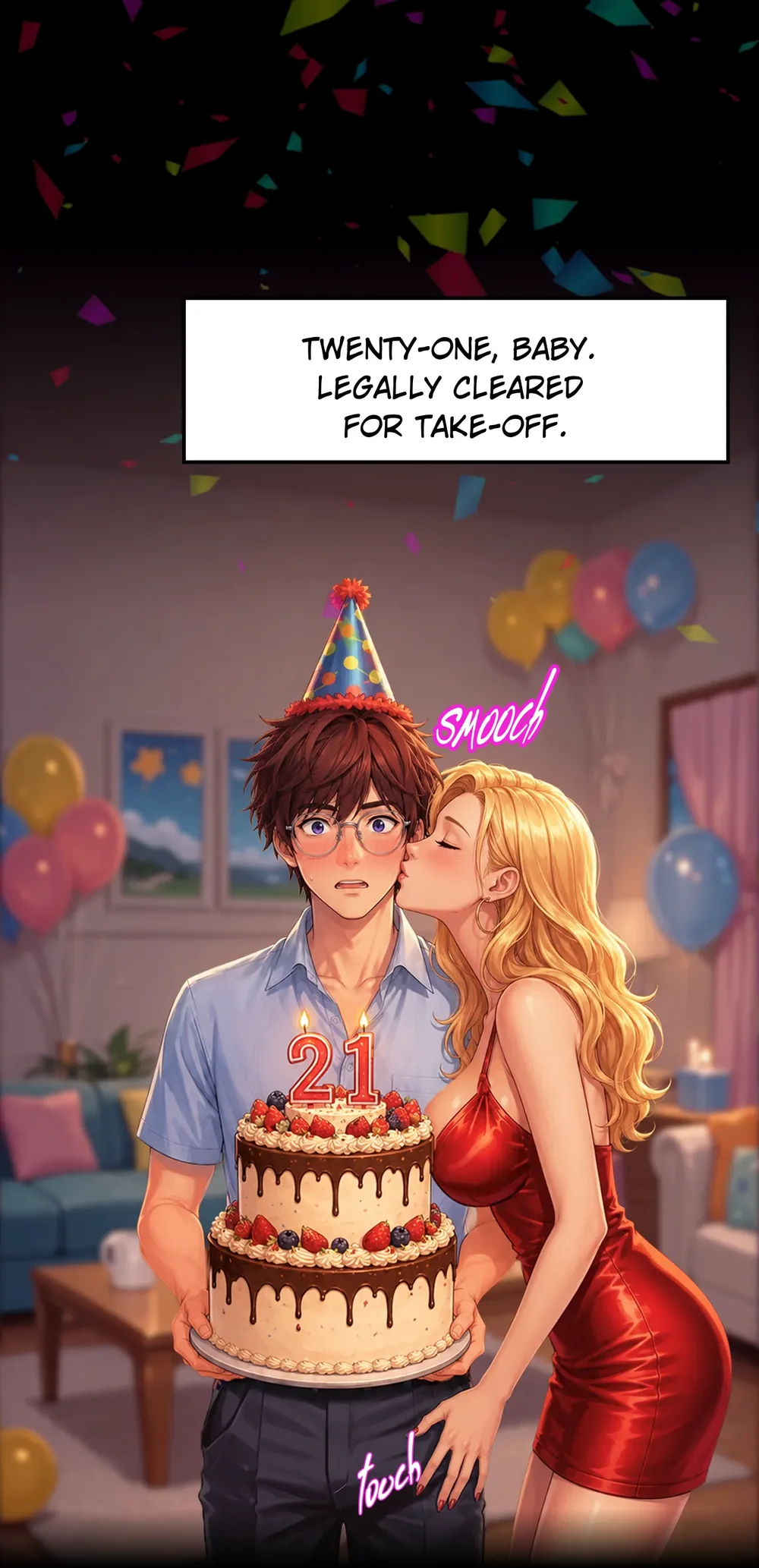 Evan celebrating his twenty-first birthday in Mom’s Wild Friend Episode 1