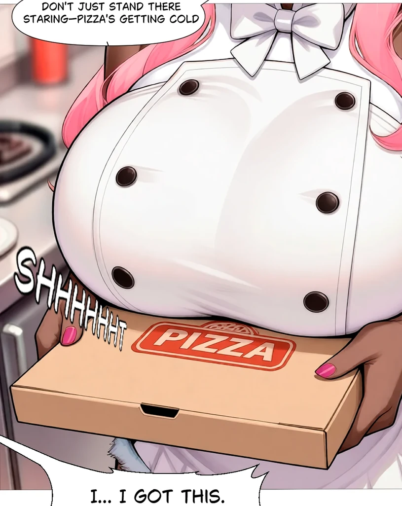 A pizza box being handed over in Pizza Boy vs MILFs Episode 1