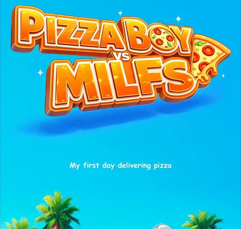 The official Pizza Boy vs MILFs title art from ToonHub