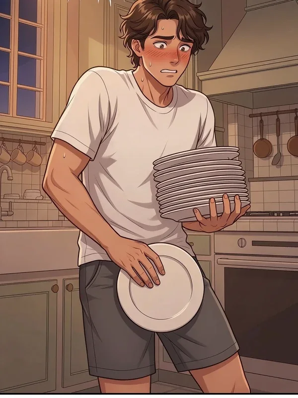 Ethan clearing the dinner table in Redhead’s First Ride Chapter 3